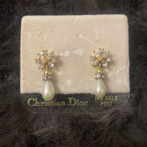 Christian Dior 14k Fold Post Pearl Drop Earrings